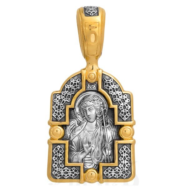 образок «икона божией матери «достойно есть». архангел гавриил», серебро 925 проба с золочением (арт. 102.076)